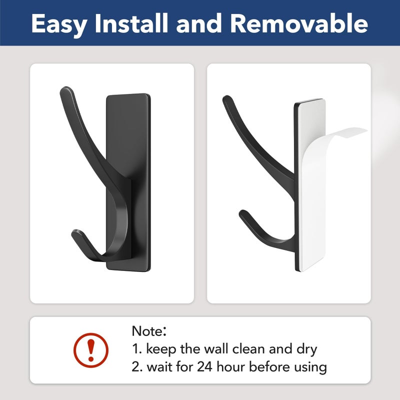 pickpiff Self Adhesive Coat Hooks for Hanging: Heavy Duty Stainless Wall Hook for Towel, Backpack, Hat, Sturdy Metal Hanger for Bathroom, Bedroom, Door, 4-Pack, Matt Black - Image 4